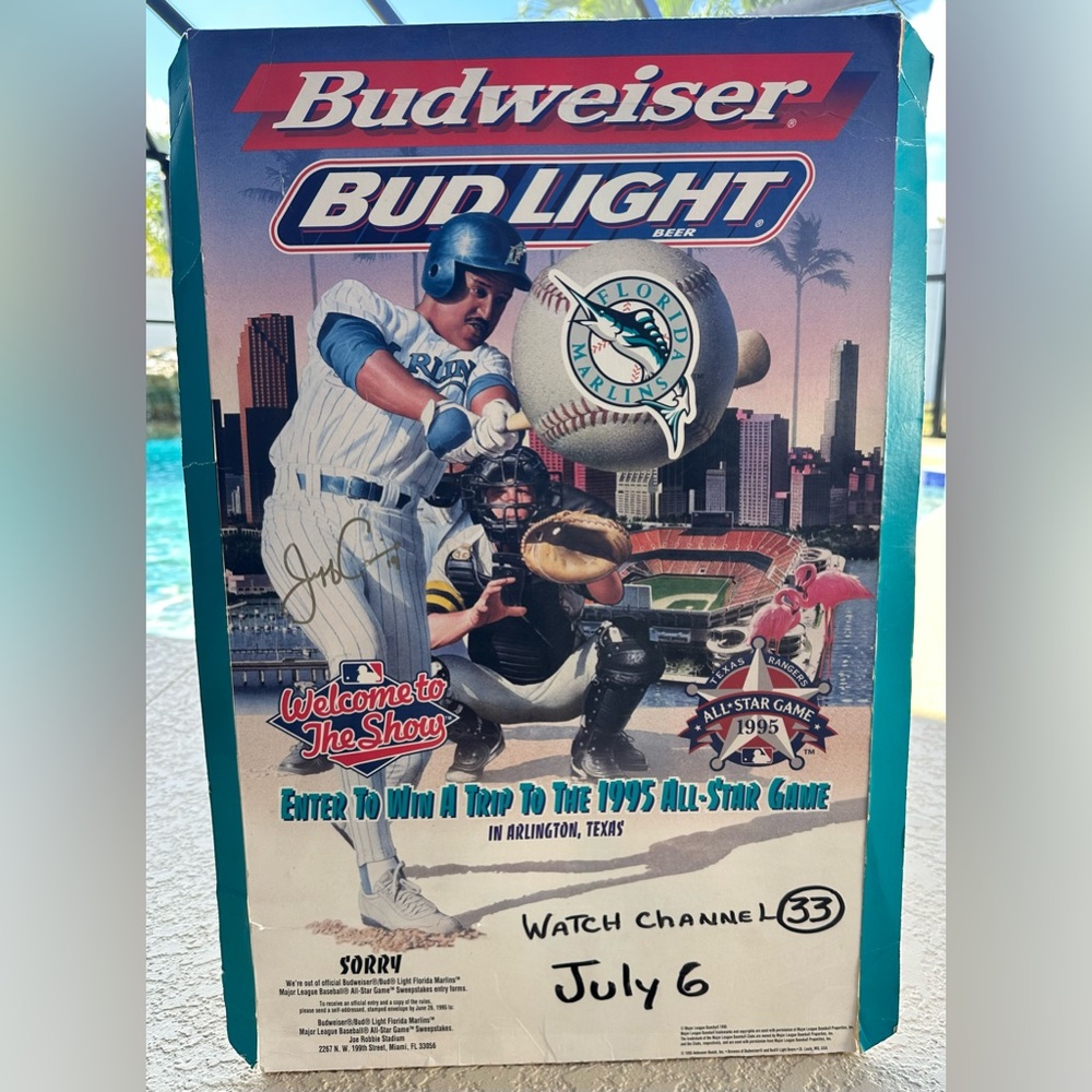 Budweiser Florida Marlins 1995 All Star Game Sweepstakes Promo Jeff Conine Auto
